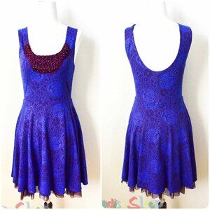 *Free People* Fit & Flare Solid Chic Tulle Beaded Floral Dress - XS - BEAUTIFUL!